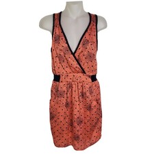 Everly Wrap Dress Small Black Orange V-Neck Elastic Waist Sleeveless Pockets