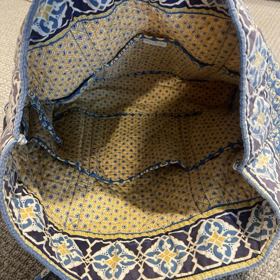 Bolso Vera Bradley Villager Azul Amarillo Grande Hombro Paisley Diseño Geométrico Foto 3 de 4