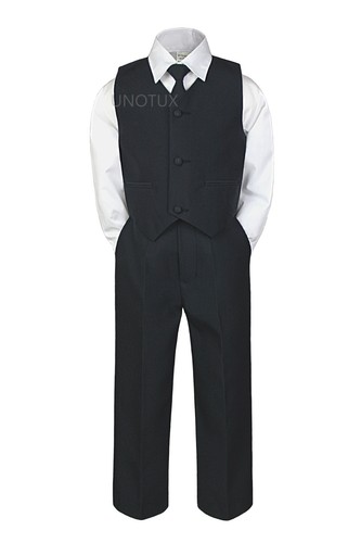 6pc Black vest set by Color Satin Vest Bow Tie for Boy Baby Toddler Kid Formal - Picture 2 of 26