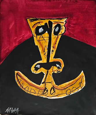 Antonio Saura Signed Spanish Abstract Expressionist Oil Painting on Canvas