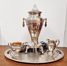 VINTAGE UNIVERSAL LANDERS FRARY & CLARK COFFEE PERCOLATOR - TRAY, CREAM & SUGAR