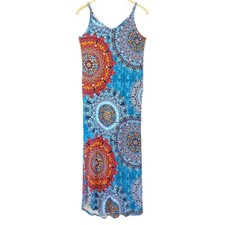 NWOT Maxi Dress Women's MED Multicolored MANDALAS Spaghetti Sleeveless BOHO