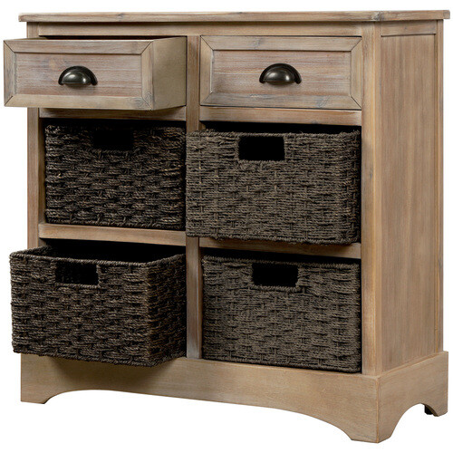 Rustic Living Room Floor Cabinet Storage 2 Drawers and Four Rattan Basket - Picture 43 of 54