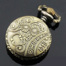 Steampunk Bronze Small Quartz Pocket Watches with Sweater Chain Boy Girl Gifts