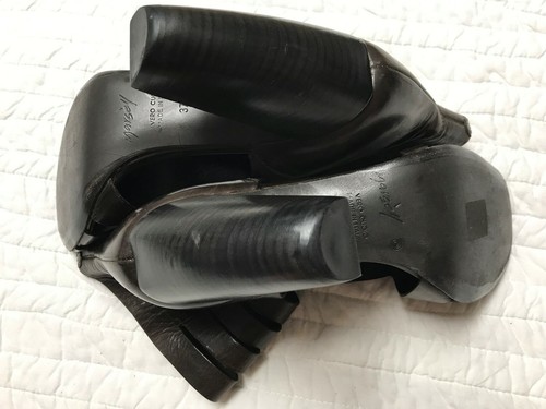MARSELL Brown Leather Open Toe Strappy High Heel Sandal Bootie Wood Heel 37.5 - Picture 7 of 10