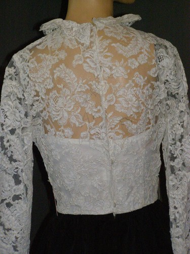 Vintage 60's white LACE & black SATIN dress SANDRA SAGE XS S mod VICTORIAN party - Picture 13 of 17