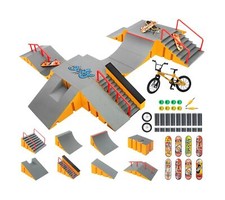 Finger Skateboard Park Kits,14-in-1 Bigger Finger Skateboard Ramp Set with 14...