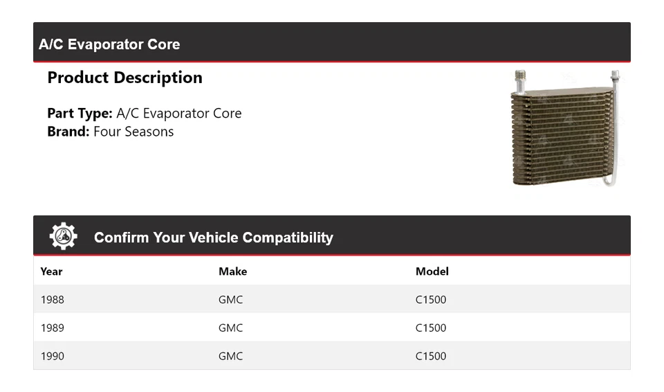 Para 1988-1990 GMC C1500 A/C Evaporador Core 4 Seasons 1989 Foto 2 de 4