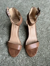 Call It Spring Ankle Strap Faux Snake Wedge Sandals Size 9 Tan/Brown