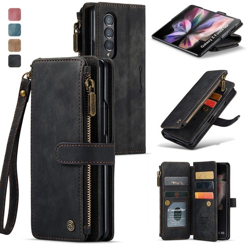 Magnetic Zipper Wallet Stand Case w/Strap Fr Samsung Galaxy Z Fold 6 / 5 / 4 / 3 - Picture 34 of 40