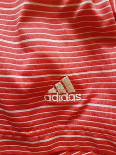 Adidas climalite Adidas Golf Short Sleeve Polo Pink/salmon White stripes Men's L - Picture 4 of 5