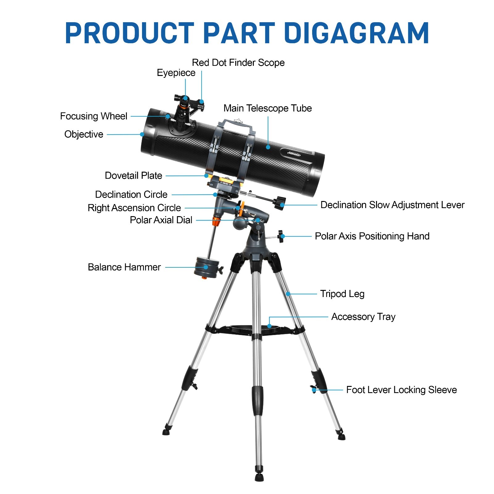 130EQ Astronomical Reflector Telescope w/ 2X Barlow Lens Phone Adapter