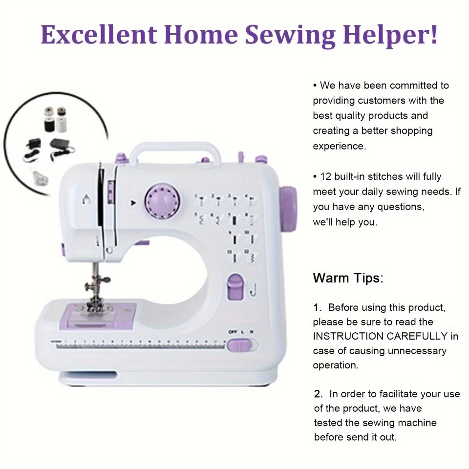 Mini Portable Sewing Machine 12 Stitches Electric Adjustable Speed for Home DIY - Image 3 of 4