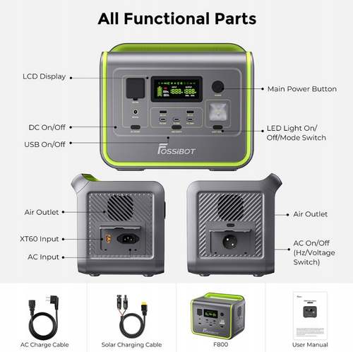 FOSSiBOT F800 512Wh LiFePO4 800W Generador Solar Verde - Imagen 6 de 13