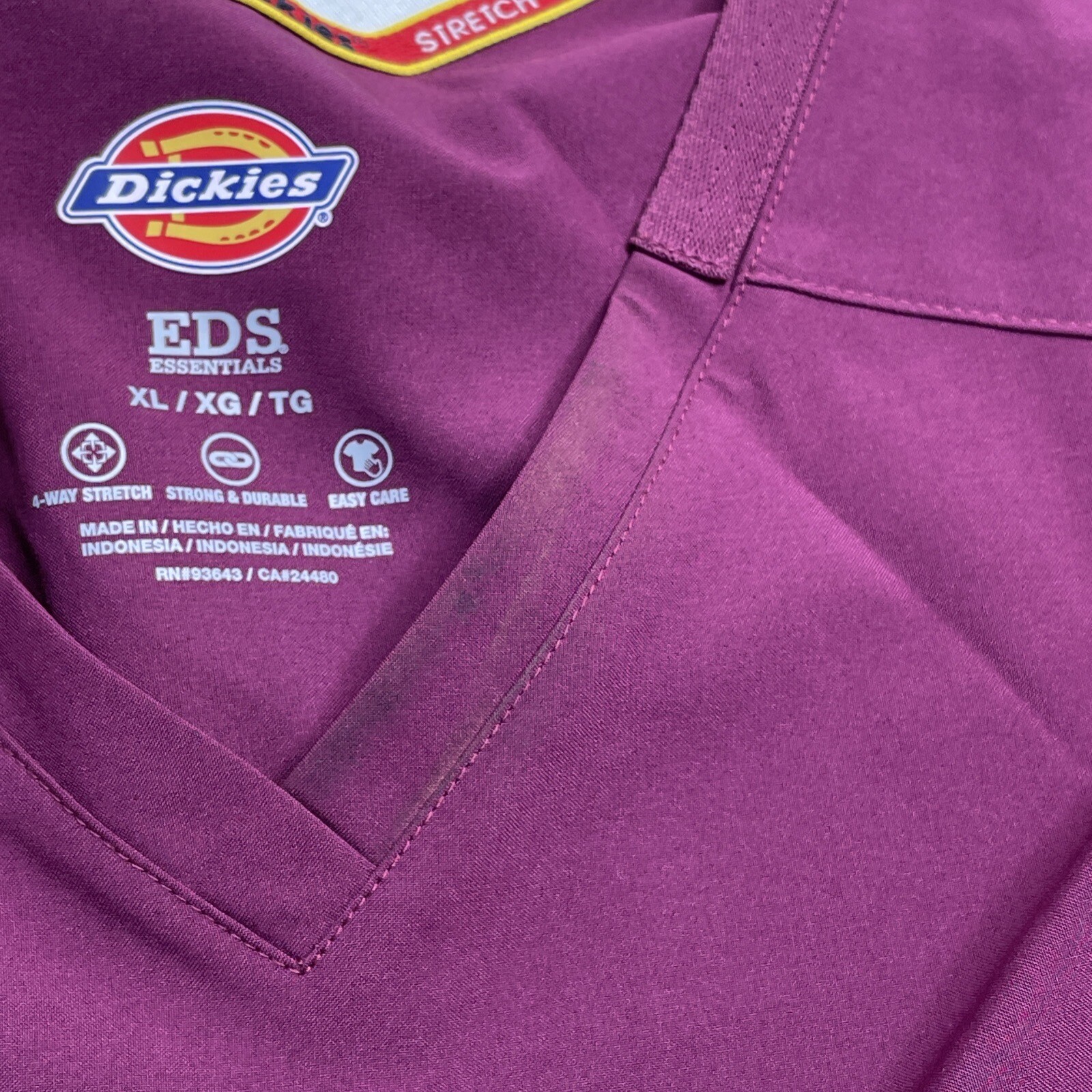 Dickies Women's EDS Essentials Scrubs VNeck Tops Stretch DK615 Wine