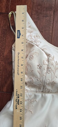 Satin Wedding Bridal Gown Ivory Empire Waist Embroidered Bustle Sz 8* - Picture 10 of 12
