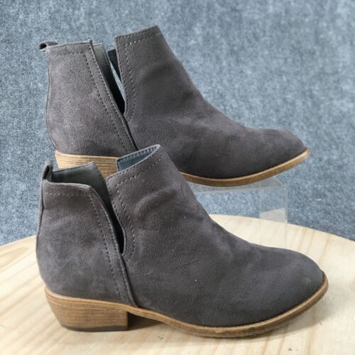 Journee Collection Boots Womens 8.5 Rimi Ankle Booties Gray Faux Suede Pull On