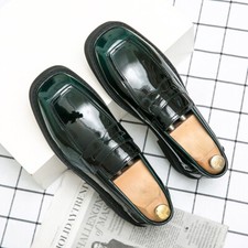 New Plus Size Square Toe Loafers Men Patent Leather British Slip On Casual Shoes