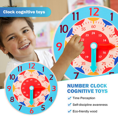 Montessori Lern-Uhr Für Kinder - Uhrzeit Lernen Spielzeug, 10x10cm, Blau