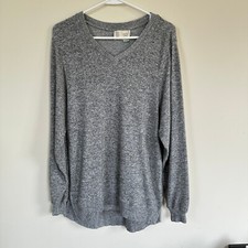 SATURDAY SUNDAY Anthropologie Womens Grey Hacci V Neck Sweater Tunic Top Sz XS