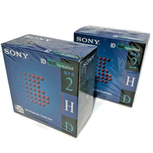 NEW 2 SONY Micro 3.5" Floppy Disc Double Sided IBM Formatted MFD-2HD 10 Pack