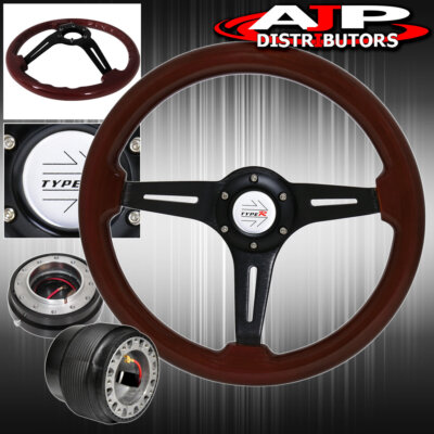 Quick Release For 89-05 Eclipse + Dark Wood Black Aluminum Center Steering Wheel