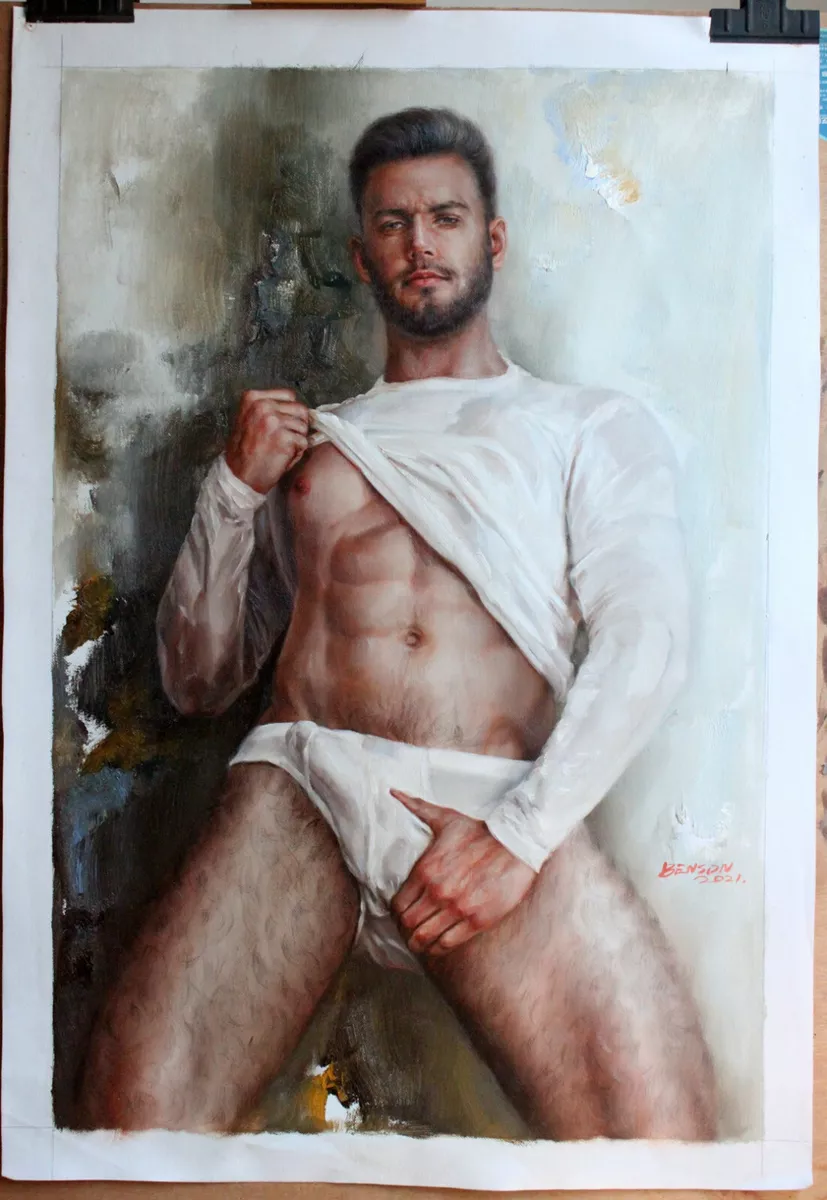 Fine art nude male hairy men original oil painting on canvas 24x36 | eBay
