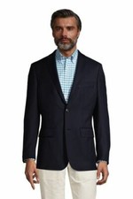 Land's End Traditional Fit Stretch Wool Navy Blue Two Button Blazer Sport Coat