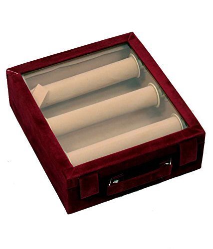Maroon Wooden Bangle Box Bracelet Storage Organizer Case-image