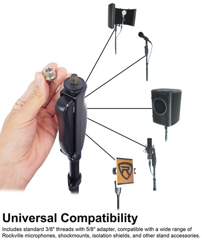Rockville RVMIC4 v2 Round-Base Pro Mic Stand w/ Metal Quick-Release Hand Clutch - Picture 4 of 10