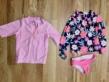 3 Pc Lot Girls Rash Guard Zip Up Bathing Suit Swimsuit 4T 5T Long Sleeve Floral