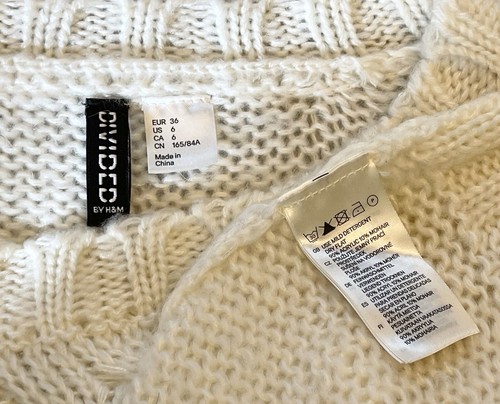 Divided By H&M Cream Sweater ~ Chunky Cable Knit & Pompom Size 6 - Picture 5 of 6