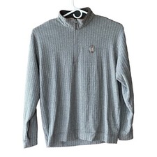 Straight Down Sweater 1/4 Zip Mens XL Gray Herringbone Cotton LS Golf Vintage