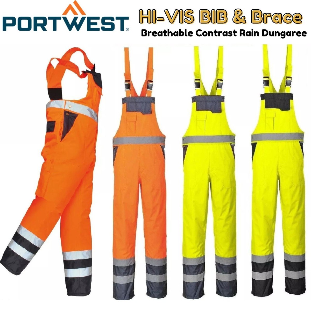 Contrast Bib Portwest Waterproof Bib And Brace PORTWEST Hi Vis