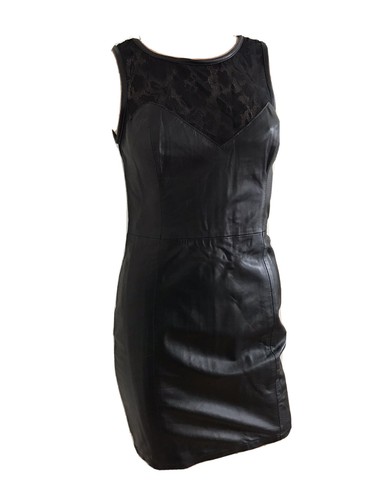 TOPSHOP RARE BLACK LEATHER LACE BODY CON PENCIL MINI DRESS UK 8 EU 36 SMALL BNWT - Picture 2 of 12
