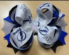 Tampa Bay Bolts Hockey Inspired Hair Bow