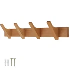 Wooden Coat Rack 4 Hooks Wall Mounted 46cm Beech Wall Rail for Clothes & Coats