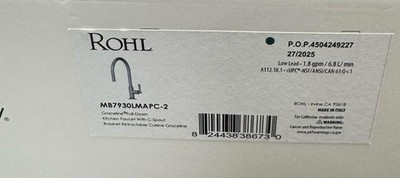 Rohl MB7930LMAPC-2 Graceline 1.8 GPM Pull Down Kitchen Faucet, Chrome*READ*