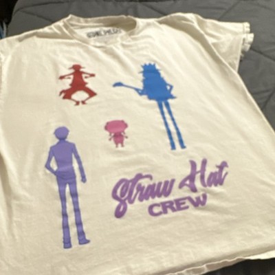 ONE PIECE Men's White Straw Hat Crew Graphic Print T-Shirt Crew Neck XL