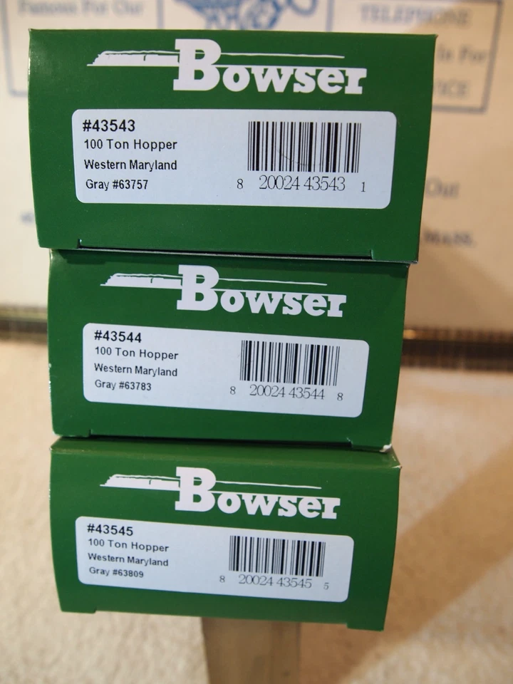 BOWSER H.O. WESTERN MARYLAND 100ton HOPPER CARS GREY LOT OF 3 DIFF.No's - Image 2 of 2