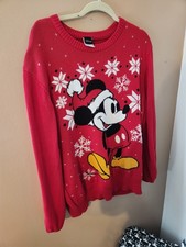 Disney Mickey Mouse Christmas Knit Sweater Red Adult XL Big Logo Festive