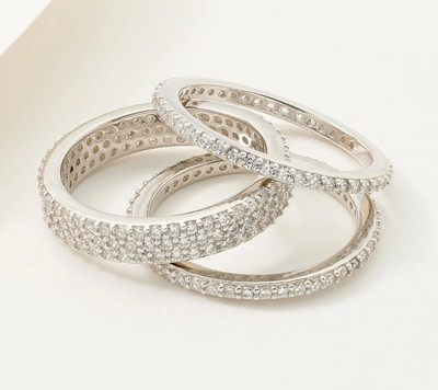 Diamonique Sterlingsilber 3er Set Rundschliff Vorsteckring Set, Größe 6