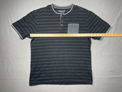 Distortion Men's Gray Striped Henley T-Shirt Short Sleeve Crew Neck Pocket Tee M - Picture 2 of 5