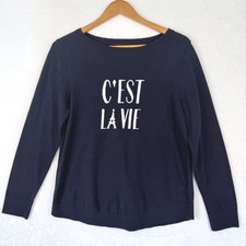 Talbots Cest La Vie Navy Blue Graphic Cotton Blend Sweater Womens Large L
