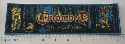 entombed left hand path Blue Border Strip Woven Metallic Gold Logo Patch
