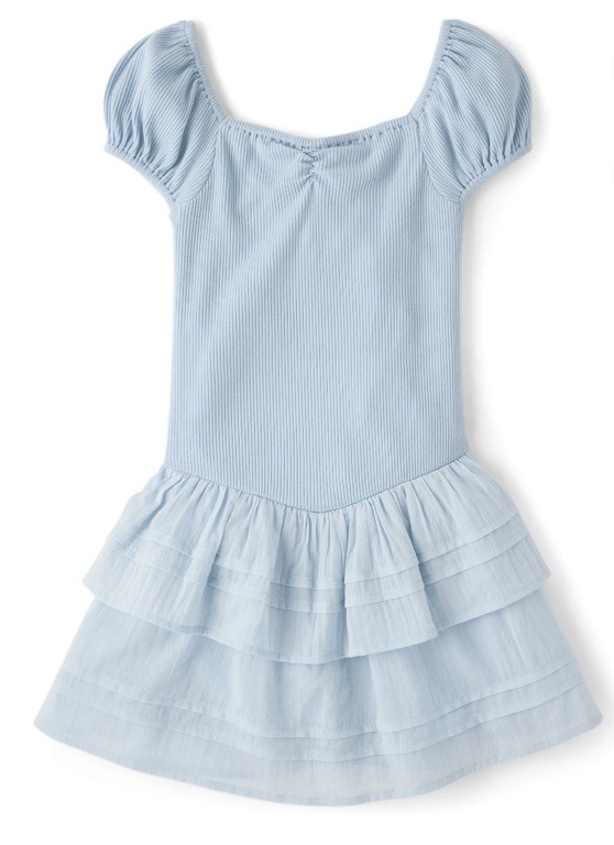 The Children’s Place Girls Chalk Blue Tiered Dress Size Large (10-12) NWT 
