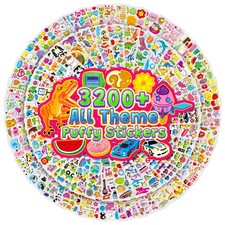 3200 Puffy 3D Stickers for Kids, 64 Sheets, Animals, Letters, Numbers, Rewards