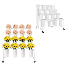 Flower Display Stand 4 Layers with 16PCS Square Buckets for Indoor Outdoor Decor