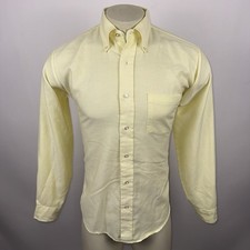 Vtg Cambridge Oxford Dress TShirt Mens USA Made Yellow 1970s Mod Medium 15.5 34