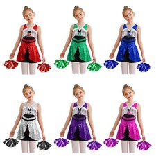 Kids Girls Dancewear Adjustable Outfits Chic Dress Tassels V-Neck Show Sequins